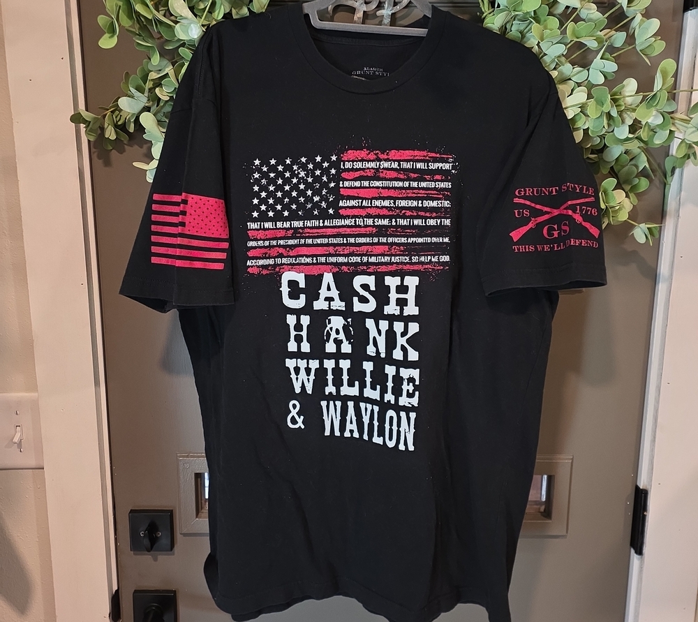 Grunt Style Tee w/Flag Graphic And Custom Cash, Hank, Willie And Waylon Logo